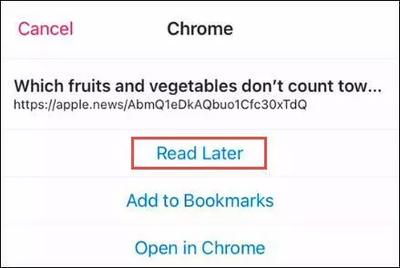 select Read Later from menu