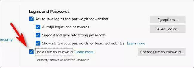 In Firefox Login and Password options, uncheck "Use a Primary Password."