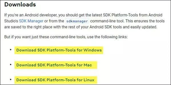 Download Platform Tools.